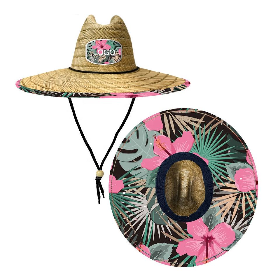 Custom Bottom Print Summer Unisex Wide Brim Beach Hat Men Sun Lifeguard Natural Straw Hats Featured Image