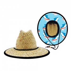 Custom Natural Grass Checkered Racing Flag Uv Protection Kid Lifeguard Safari Surfing Beach Children Straw Hat