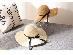 Women Broad Brim Beach Hat Bowknot Summer Sun Hat Foldable Straw Hat