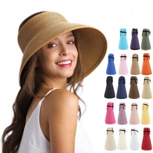 Casual Foldable Summer Beach Cap Floppy Wide Brim Bowknot Straw Hats Women Sun Visors Straw Hat